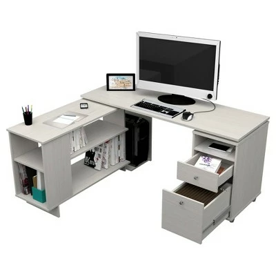 53" L Shaped Computer Work Station Washed Oak - Inval 3 53" L Shaped Computer Work Station Washed Oak - Inval