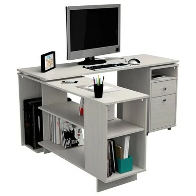 53" L Shaped Computer Work Station Washed Oak - Inval 5 53" L Shaped Computer Work Station Washed Oak - Inval - Image 3