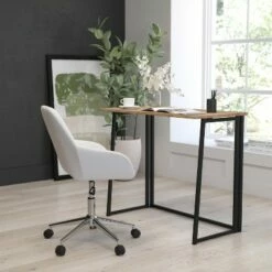 Merrick Lane Rustic Natural Folding Computer Desk with Wood Grain Finish Top and Black Folding Metal Legs