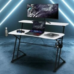 Computer Gaming Desk with Shelves White - Techni Sport -Outlet Desks Store unnamed file 5003