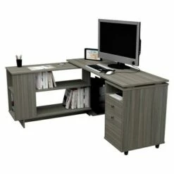 L Shaped Computer Work Station Smoked Oak - Inval -Outlet Desks Store unnamed file 5017
