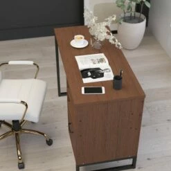 Merrick Lane Rustic Computer Desk with Shelving and Storage Drawer Metal Frame Pedestal Base Home Office Desk -Outlet Desks Store unnamed file 5035