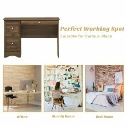 Costway Vintage Computer Desk Home Office Study Table Spacious Workstation w/ 3 Drawers -Outlet Desks Store unnamed file 508