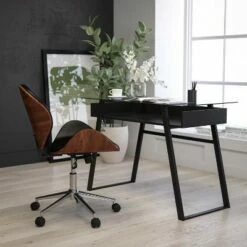 Merrick Lane Tempered Glass Computer Desk with Storage Shelf and Black Metal Splayed Legs -Outlet Desks Store unnamed file 5082