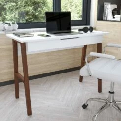 Home Office Writing Computer Desk with Drawer - Riverstone Furniture White/walnut