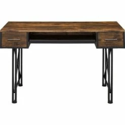 Computer Desk with 2 Drawers and Keyboard Tray Brown/Black - Benzara