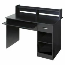 OneSpace 50-LD0105 Essential Computer Desk, Hutch, Pull-Out Keyboard - Black -Outlet Desks Store unnamed file 518