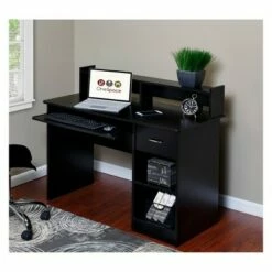 OneSpace 50-LD0105 Essential Computer Desk, Hutch, Pull-Out Keyboard - Black -Outlet Desks Store unnamed file 520