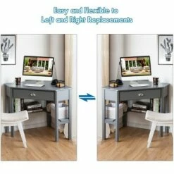 Costway Corner Computer Desk Laptop Writing Table Wood Workstation Home Office Furniture Gray -Outlet Desks Store unnamed file 5209