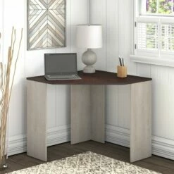 Townhill Corner Desk Washed Gray and Madison Cherry - Bush Furniture