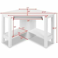 Costway Wooden Corner Desk With Drawer Computer PC Table Study Office Room White