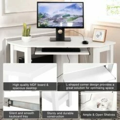 Costway Wooden Corner Desk With Drawer Computer PC Table Study Office Room White -Outlet Desks Store unnamed file 5305