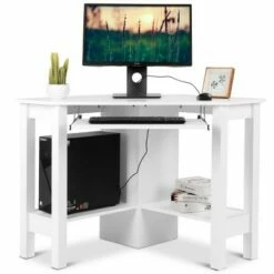 Costway Wooden Corner Desk With Drawer Computer PC Table Study Office Room White -Outlet Desks Store unnamed file 5306