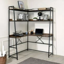 Clydebank Corner Desk with Bookcase and USB Plug - HOMES: Inside + Out Oak/black
