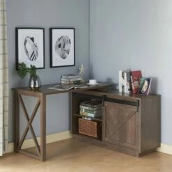 Sevyn Transitional L Shape Desk Walnut Oak - HOMES: Inside + Out