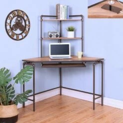 Norda Corner Desk with USB Port Sand Black/Light Pure Copper - miBasics