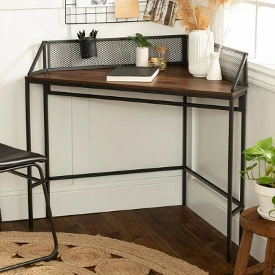 Urban Industrial Corner Desk with Pen Storage - Saracina Home Gray Wash 3 Urban Industrial Corner Desk with Pen Storage - Saracina Home Gray Wash