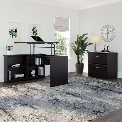 Cabot 3 Position Sit To Stand Corner Bookshelf Desk - Bush Furniture Cherry Red 4 Cabot 3 Position Sit To Stand Corner Bookshelf Desk - Bush Furniture Cherry Red - Image 2