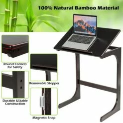 Costway Adjustable TV Tray C-Shape Sofa Couch End Table Laptop Desk W/Tilting Top Bamboo -Outlet Desks Store unnamed file 5462