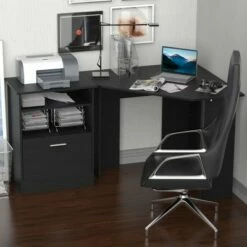 HomCom 2 Piece Corner Computer Desk Workstation with Printer Stand Storage Cabinet -Outlet Desks Store unnamed file 5480