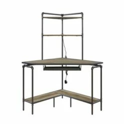 Wood and Metal Desk with 2 Shelf Hutch Brown/Gray - Benzara