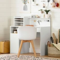 Crea Craft Table Wth Hutch Pure White - South Shore