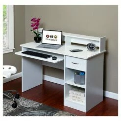 Comfort Products OneSpace 50-LD0101 Essential Computer Desk, Hutch, Pull-Out Keyboard, White -Outlet Desks Store unnamed file 561