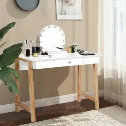 Costway Computer Desk Laptop PC Writing Table Makeup Vanity Table w/Drawer and Wood Legs -Outlet Desks Store unnamed file 565