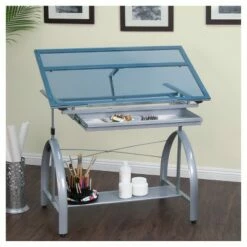 Studio Designs Avanta Table - Silver/Blue Glass