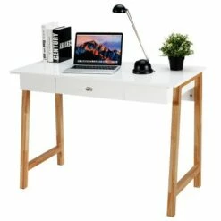Costway Computer Desk Laptop PC Writing Table Makeup Vanity Table w/Drawer and Wood Legs -Outlet Desks Store unnamed file 570
