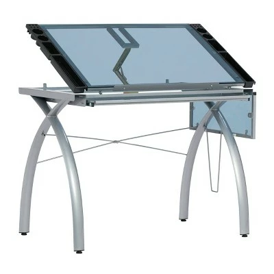 Studio Designs Futura Craft Station with Folding Shelf - Silver/Blue Glass 3 Studio Designs Futura Craft Station with Folding Shelf - Silver/Blue Glass