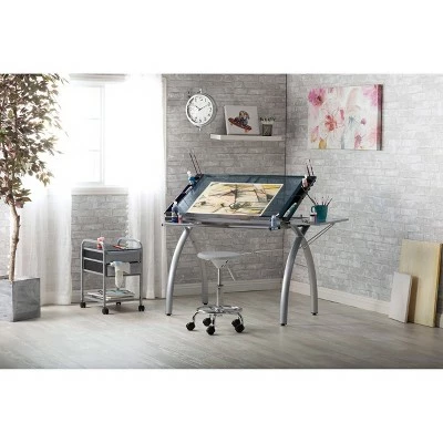 Studio Designs Futura Craft Station with Folding Shelf - Silver/Blue Glass 11 Studio Designs Futura Craft Station with Folding Shelf - Silver/Blue Glass - Image 9