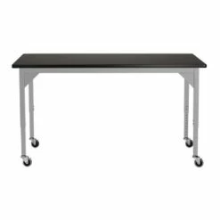 Heavy Duty Height Adjustable Table with Casters and Gussets Gray Frame/Black Top - National Public Seating