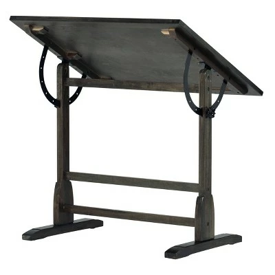 Vintage Solid Wood Drawing/Drafting Table with 36" Wide Adjustable Top Distressed Black - studio designs 3 Vintage Solid Wood Drawing/Drafting Table with 36" Wide Adjustable Top Distressed Black - studio designs - Image 2
