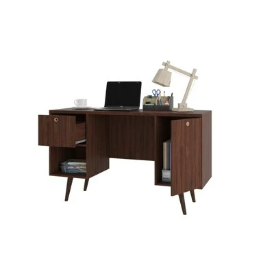 Edgar 1 Drawer Mid Century Office Desk - Manhattan Comfort Dark Brown 4 Edgar 1 Drawer Mid Century Office Desk - Manhattan Comfort Dark Brown - Image 2