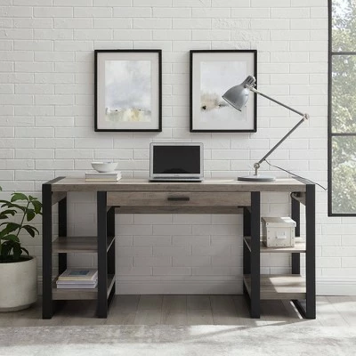 60" Industrial Farmhouse Tech Desk with USB - Saracina Home Dark Walnut 5 60" Industrial Farmhouse Tech Desk with USB - Saracina Home Dark Walnut - Image 3