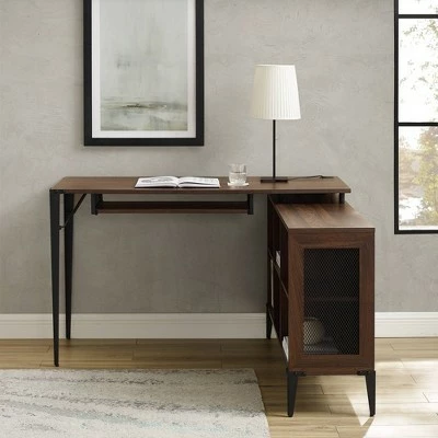 Modern Industrial Executive Desk with Cubbyhole Storage - Saracina Home Rustic Oak 6 Modern Industrial Executive Desk with Cubbyhole Storage - Saracina Home Rustic Oak - Image 4