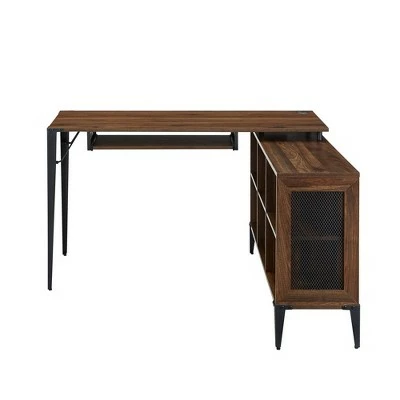 Modern Industrial Executive Desk with Cubbyhole Storage - Saracina Home Rustic Oak 8 Modern Industrial Executive Desk with Cubbyhole Storage - Saracina Home Rustic Oak - Image 6