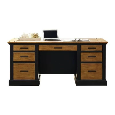 Toulouse Double Pedestal Desk Honey/Black - Martin Furniture 3 Toulouse Double Pedestal Desk Honey/Black - Martin Furniture