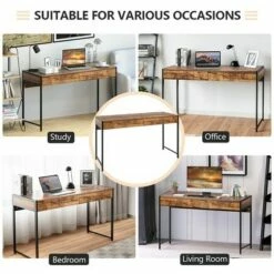 Costway 2-Drawer Computer Desk Study Table Writing Workstation Home Office BrownAntiqueBlack -Outlet Desks Store unnamed file 617