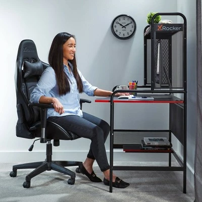 iCarus Mesh Gaming Desk with Wood Desktop - X Rocker Black 9 iCarus Mesh Gaming Desk with Wood Desktop - X Rocker Black - Image 8