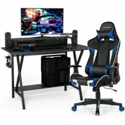 Costway Gaming Computer Desk&Massage Gaming Chair Set w/Monitor Shelf Power Strip -Outlet Desks Store unnamed file 6248