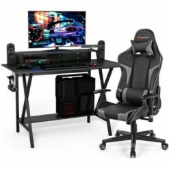 Costway Gaming Computer Desk&Massage Gaming Chair Set w/Monitor Shelf Power Strip -Outlet Desks Store unnamed file 6249