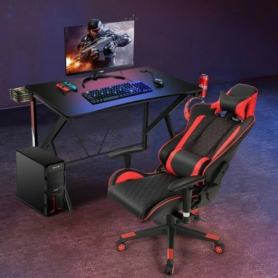Costway Gaming Desk&Massage Gaming Chair Set w/Headphone Hook & Game Storage 4 Costway Gaming Desk&Massage Gaming Chair Set w/Headphone Hook & Game Storage - Image 2