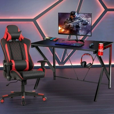 Costway Gaming Desk&Massage Gaming Chair Set w/Headphone Hook & Game Storage 5 Costway Gaming Desk&Massage Gaming Chair Set w/Headphone Hook & Game Storage - Image 3