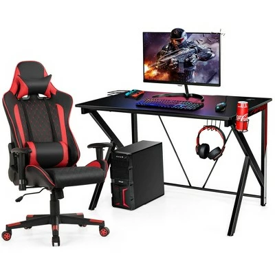 Costway Gaming Desk&Massage Gaming Chair Set w/Headphone Hook & Game Storage 12 Costway Gaming Desk&Massage Gaming Chair Set w/Headphone Hook & Game Storage - Image 10