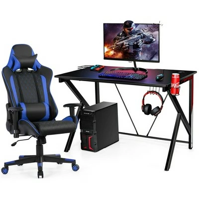 Costway Gaming Desk&Massage Gaming Chair Set w/Headphone Hook & Game Storage 14 Costway Gaming Desk&Massage Gaming Chair Set w/Headphone Hook & Game Storage - Image 12