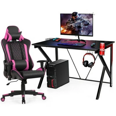 Costway Gaming Desk&Massage Gaming Chair Set w/Headphone Hook & Game Storage 15 Costway Gaming Desk&Massage Gaming Chair Set w/Headphone Hook & Game Storage - Image 13
