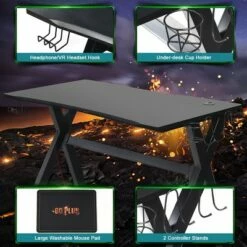Costway Gaming Desk Computer Desk Table w/Cup Holder & Headphone Hook Gamer Workstation -Outlet Desks Store unnamed file 6284