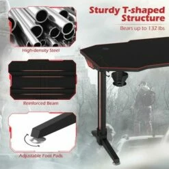 Costway 55'' Gaming Desk T-shaped Computer Desk w/ Full Mouse Pad & LED Lights -Outlet Desks Store unnamed file 6322